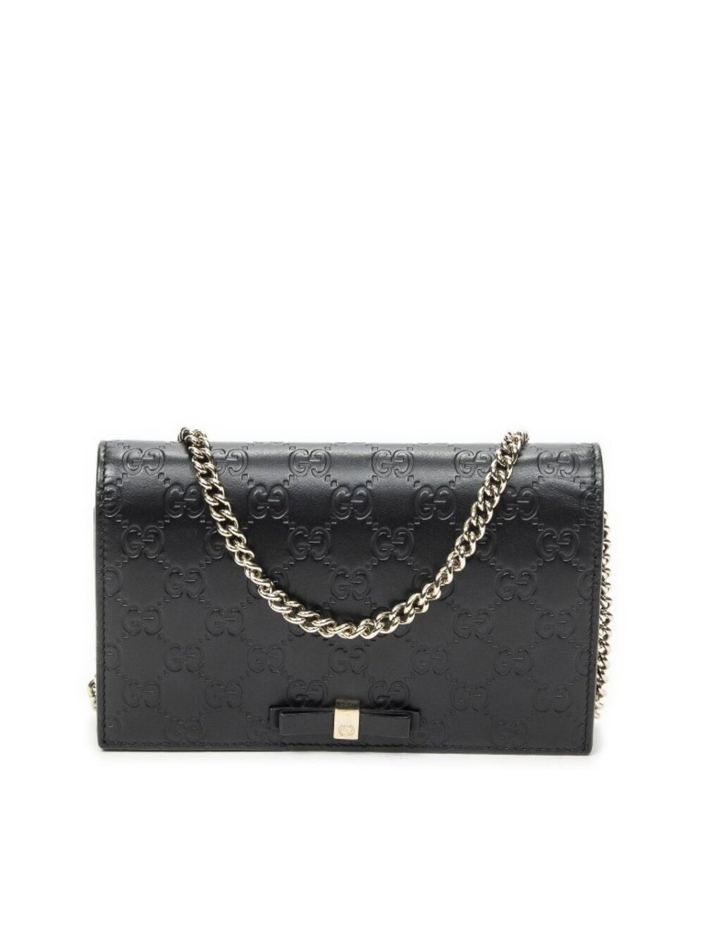 Gucci Signature Bow Chain Wallet Black Guccissima